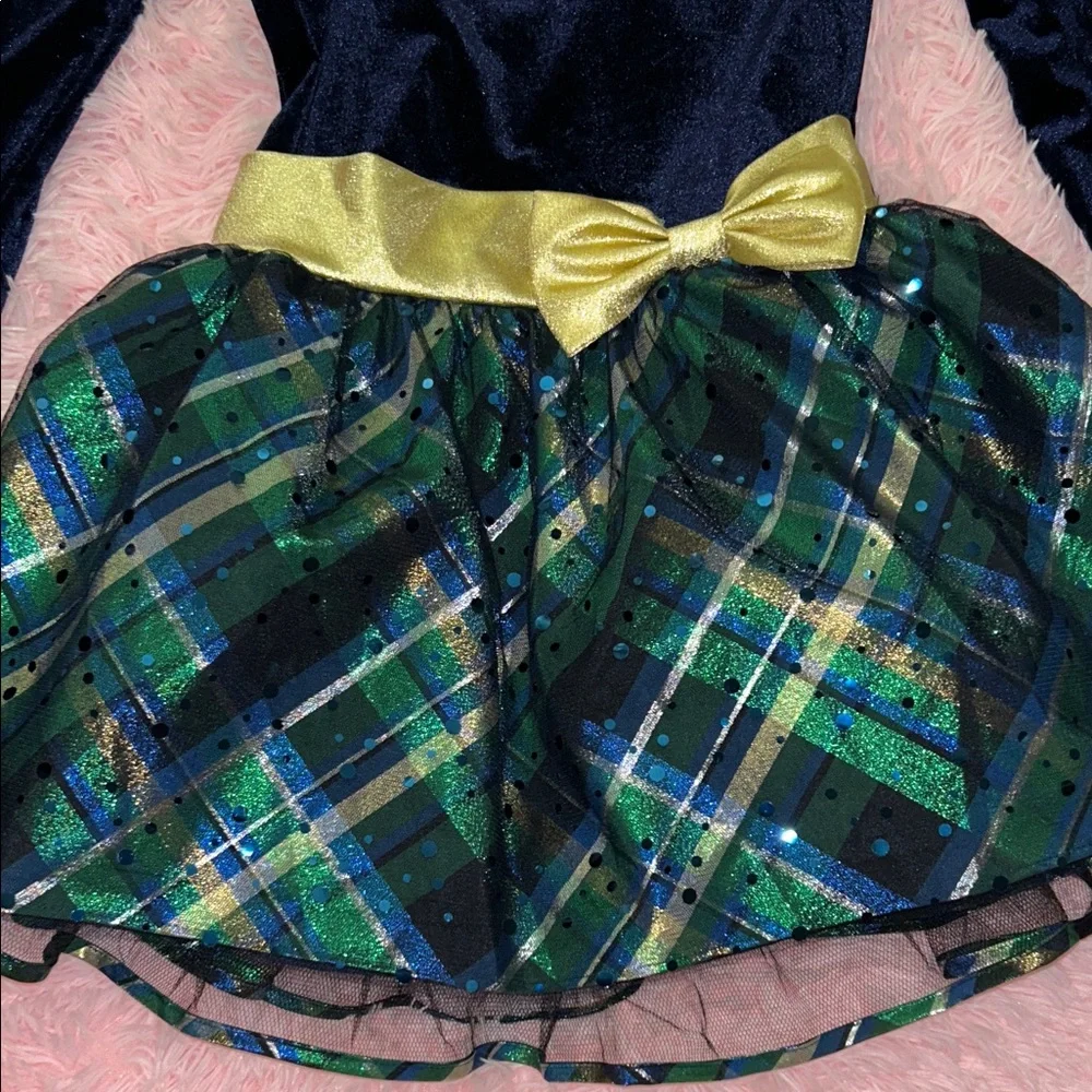 Bonnie Jean Navy Velvet Dress with Gold Bow